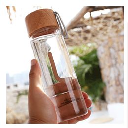 Wood Grain Colour Glass Water Bottle With Rope High Borosilicate Bottles Leakproof For Sports Ofiice