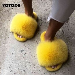 Luxury Fur Slippers Women Slides 100% Real Rabbit Flip Flops Fox Hair Flat House ry Slipper Warm Female Home Shoes