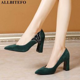 ALLBITEFO fashion brand high heels genuine leather Sequins office ladies shoes thick heels women shoes women high heel shoes 210611