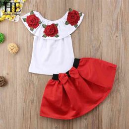 HE Hello Enjoy Girls Clothes Set Embroidery Rose Tops+Skirts Outfits For Baby Girl Suits Children Girls Summer Kids Clothes 210326