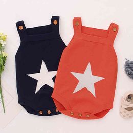 Baby Boys Girls Braces Five-pointed Star Knitting Triangle Rompers Autumn Infant Boy Girl Clothes 210429