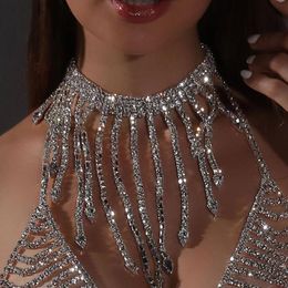 Chains GLAMing Tassel Choker Rhinestone Necklace Wedding Crystal Women Bling Jewelry On The Neck Party Female Chain Neckalce Charm Gift