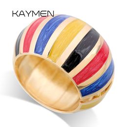 Kaymen New Big Statement Cuff Bangle Fashion Enamel Bracelet for Wome Girls Multicolor Gorgeous Gold Plated Bangle Jewelry Q0720