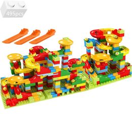 Small Particles Marble Race Run Block Variety Funnel Slide Track Building Blocks Sets Bricks DIY Kids Toys For Children Gifts Q0624