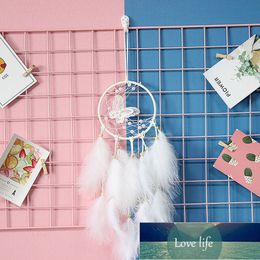 Room Hanging Decoration White Butterfly Dream Net Catcher Wind Chime Ornaments Lace Ribbon Feather Wrap Light Pendent Factory price expert design Quality Latest