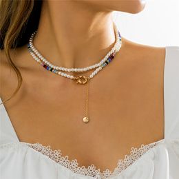 Elegant Multilayer Imitation Pearl Necklace on the Neck Wedding Bridal OT Buckle Pendant Long Chain Jewelry Accessories