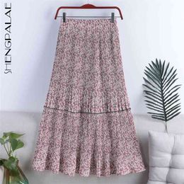 Floral High Waisted Thin Skirt Women's Spring Pleated Patchwork Middle Length Female Fashion 5C165 210427