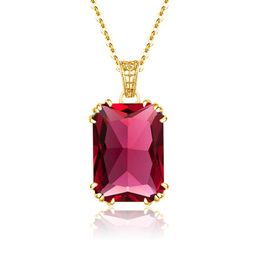14K Gold Ruby Pendant Necklace For Women 925 Sterling Sliver Pendant Gemstone Rectangle Classic Engagement Wedding Jewellery Hot