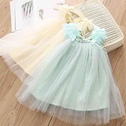 Summer 2 3 4 6 8 10 Years Children's Fashion Tank Sundress Flower Backless Mesh Braces Dress For Kids Baby Girls 210701