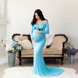 Long Sleeve Maxi Maternity Dress for Photography Props Elegant Pregnancy Clothes Pregnancy Dress Pregnant Photo Shoot Clothing Q0713