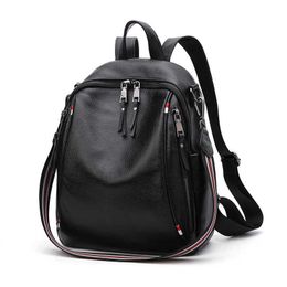 Everyday Backpack Women 100% Real Genuine Leather Cowhide Women's Female Top Layer Cow Leather Girl School Book Backpacks Bags Q0528