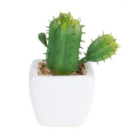 -Dekorative Blumen Kränze Würfel Moderne Green Künstliche Sukkulente Mini Gefälschte Blumentopf für Innenraum Dekor (Kaktus mit