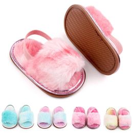 Sandals 2021 Baby Shoes Wallarenear 0-12M Infant Girl Plush Slippers Soft Anti-Slip Tie Dye Print Winter Warm Bedroom