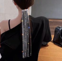 Shiny Full Rhinestone Hairpins Hair Accessories for Women Long Tassel Crystal Wedding Banquet Jewelry