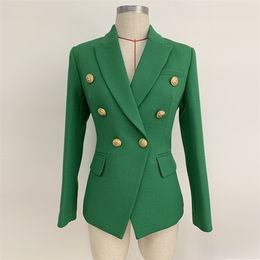 HIGH STREET Stylish Designer Blazer Women's Double Breasted Lion Buttons Slim Fitting Jacket Olive Green 211006