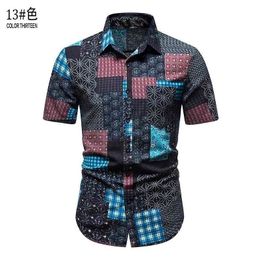 Stylish Ethnic Floral Hawaiian Shirt Men Short Sleeve Baggy Causal Cotton Shirts Mens Tropical Aloha Party Holiday Chemise Homme 210522