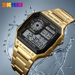 SKMEI Business Men Watches Waterproof Sport Watch Stainless Steel Digital Wristwatches Clock Relogio Masculino Erkek Kol Saati 210329