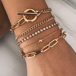 Boho Thick Gold Colour Charm Bracelets Bangles Fashion Jewellery 4pcs Punk Curb Cuban Chain Bracelets Set for Women Gifts