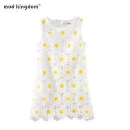 Mudkingdom Summer Toddler Girls Dress Daisy Flowers Eyelet Kids Sleeveless Fashion Jumper es for Cute Clothes 210615