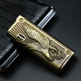 New Leather Jet Lighter Gas Torch Turbo Lighter Gun Eagle Emboss Windproof Cigar Pipe Lighter 1300 C Butane No Gas