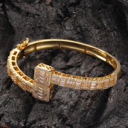 jewerly plate Canada - Iced Out Men Gold Plated T Square Zircon Cuff Bracelet Crystal Miami Bangle Fashion Personality Cuban Hip Hop Bling Jewerly