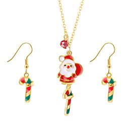 12pcs/lot Winter Santa Necklace Christmas Cane Earring Set Cute Fashion Jewellery