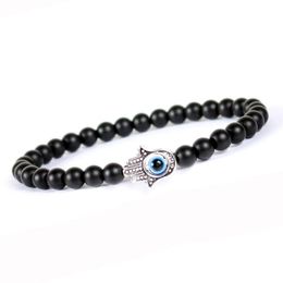 20PCS/lot Turkish Evil Eyes Beaded Strands Bracelet Black Natural Stone Beads Obsidian Men Braslet for Women Men Yoga Hand Jewelry Accessories