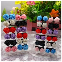 2021 wholesale Price Fashion Multicolor Resin Rose Earrings Flower Stud Earrings For Women Flower Earrings Free ShippingTL1