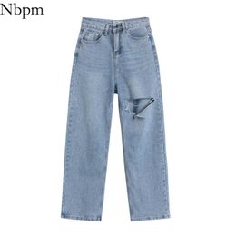 Nbpm Women Retro Fashion High Waist Hole Ripped Woman Jeans Cool Girl Retro Street Style Hip Hop Spring Summer 210529