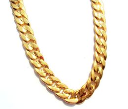 18 K Solid Gold G/F real two-sided sequence sand Cuban Link Chain Necklace 60CM