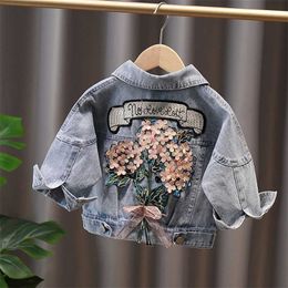 Girl Jackets Spring Kids Denim for Girls Baby Flower Embroidery Coats Children's Clothing Child Outwear Jeans 211204