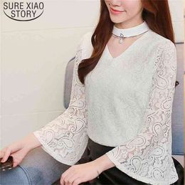 Casual Long Sleeve Office Lady Lace Blouse Korean Fashion Clothing Women Spring Loose Plus Size Tops 8263 50 210506