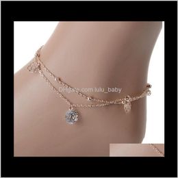 Women Chain Gold Tone Cut Out Rose Rhinestone Ankle Bracelets Anklets Barefoot Sandals Womens Jewellery Drop Delivery 2021 H4Xwf