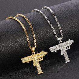 Pendant Necklaces Hip Hop Cool Gothic UZI Kolye GUN Shape Necklace Gold Silver Colour Army Style Male Chain Men Unisex Jewellery