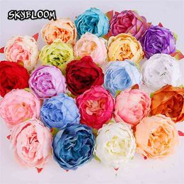 10cm Silk Peony Flower Wholesale 50pcs Artificial Rose Heads Bulk s for Wall Kissing Balls Wedding Supplies KB02 210911