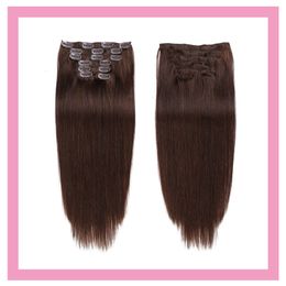 Brazilian Clips In Hair Extensions 7PCS 2#Color Silky Straight Clip-in Hair 14-24inch 70g 100g 2# 100% Human Hair Products