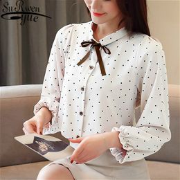 womens tops blouses blusas mujer de moda Bow Polka Dot Turn-down Collar harajuku chiffon blouse white shirts 2448 50 210521