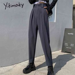 Yitimoky Women's Classic Pants Trouser Suits Women Clothing High Waist Pockets Button Up Harem Korean Streetwear 210915