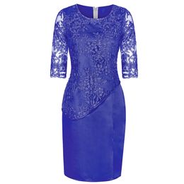 Red Blue Light SKY Blue Lace Mother 'S Dress Real Photo Half Sleeve Marriage Party Knee Length Jewel Neck Evening Dresses