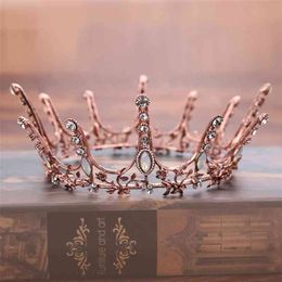 Vintage Baroque Round Crown Bridal Wedding Hair Accessories Crystal Big Jewellery Pageant King Queen Tiara 210707