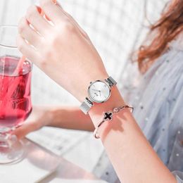 lmjli-DOM Women Watch Bracelet Japan Quartz Movement Simple Waterproof Sliver White Stainless Steel Mesh Ladies Watch G-1267D-7M2 women watches