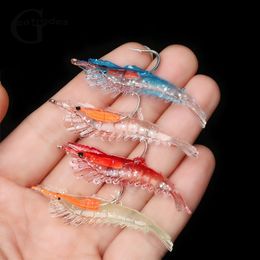 4 PCs Luminous Soft Shrimp Simulation Fishing Lure Prawn Bait Artificial Trout Fishy Smell Single Hook Tackle Jig