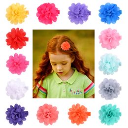 Baby Girls Hairpins Hair Clips Chiffon Flower with Grosgrain Ribbon Clip Barrette Children Kids Safety whole wrapped headwear Accessories YL302