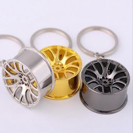 Metal Wheel Hub Keyrings Auto Sports Cars Party Wheels Key Rings KeyChain Pendant Silver Gold Black Pendants Hangs 3 Colors WY1512