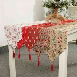 Christmas Fabric Printed Table Runner Household Cover Antifouling Santa Claus cloth Decorations 210628