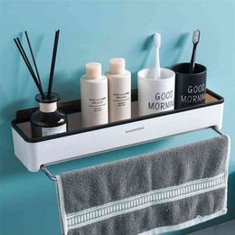 Punch-free Bathroom Shelf Soap Shampoo Cosmetic Shower Shelves Wall Mounted Kitchen Storage Rack Towel Hanging Holder 210423