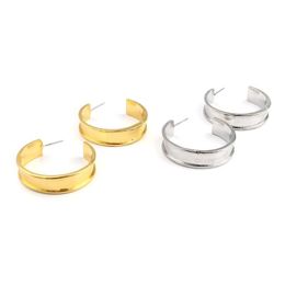 Shape Earrings Findings Silver Colour Gold 37mm X 9mm, Post/ Wire Size: (21 Gauge) For DIY Jewellery Making, 1 Pair Stud