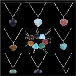 Necklaces & Pendants 7Styles Hearts Natural Crystal Turquoise Pendant Necklace Dangle Peach Heart Stone Charm Choker Chain Jewelry Gifts For