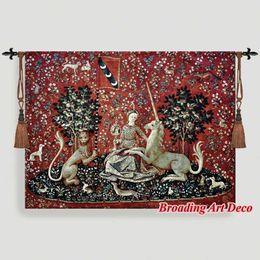 SIGHT - The Lady & the Unicorn Mediaeval Tapestry Wall Hanging Jacquard Weave Gobelin Home Art Decoration Cotton 100% 139*103cm 210609
