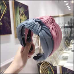 Headbands Hair Jewellery High-End Aessories Womens Solid Colour Wide-Brimmed Middle Knotted Headband Fashion Girl Band Headwear Drop Delivery 2